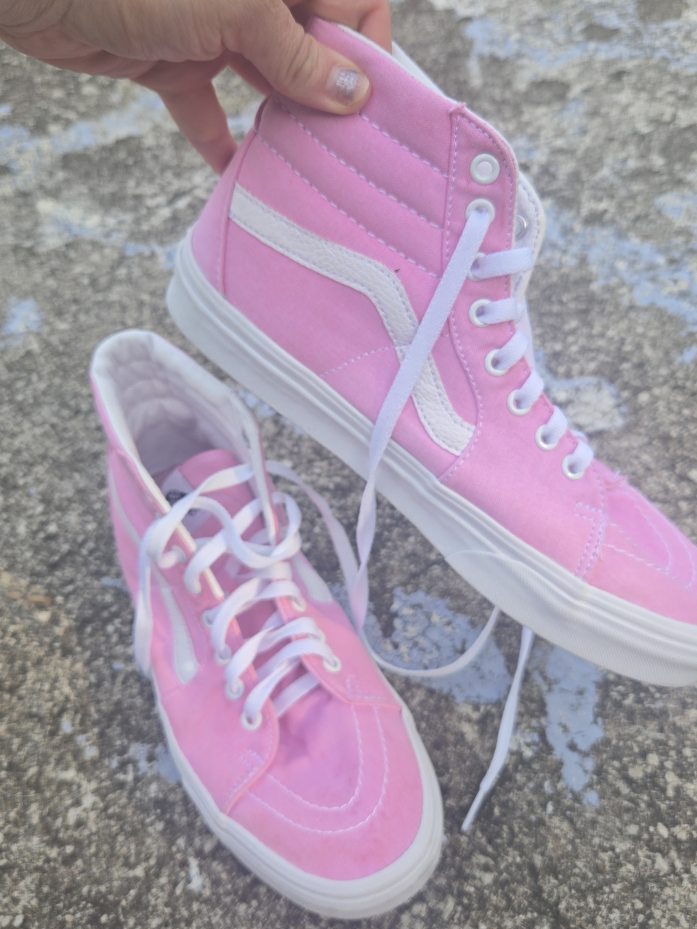Vans Pink High-Top Canvas Sneakers with White Stripe